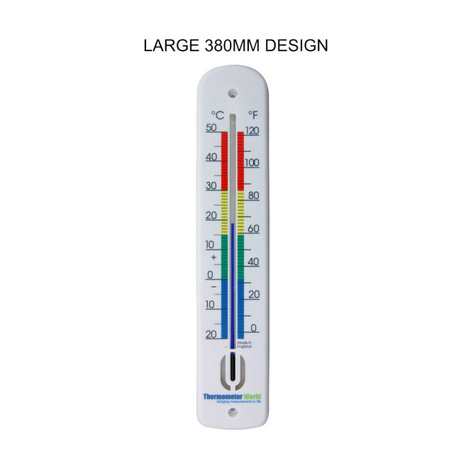 Colour Coded 380mm Plastic Wall Thermometer Thermometer World