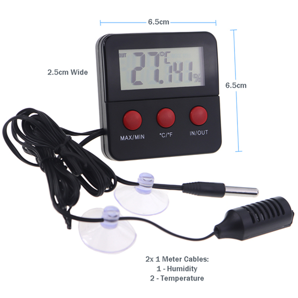 Black Balacoo Mini Digital Thermometer Hygrometer Round Temperature Monitor Electronic Humidity Gauge for Reptile Aquarium Greenhouse 