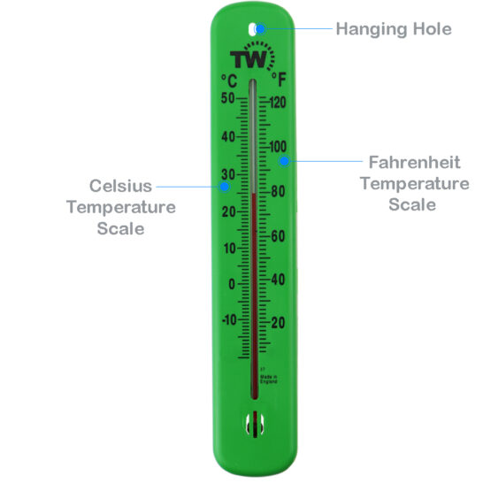 Green 215mm Plastic Wall Thermometer - Thermometer World