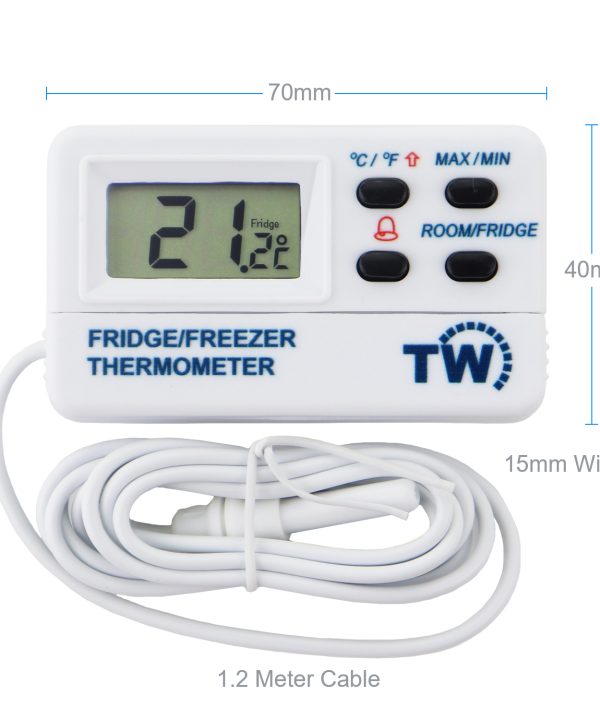 Thermometer World Fridge Thermometer or Freezer Thermometer Digital with Warning Alarm and Max Min Feature 1.2m Cable