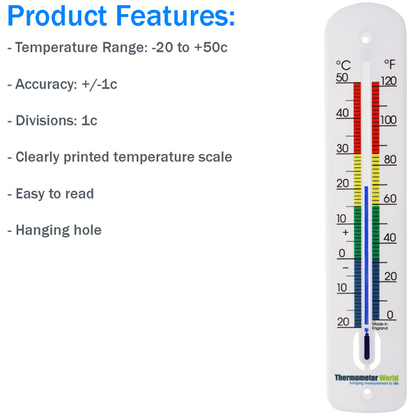 Large 240mm Outdoor Thermometer For Garden - Can Be Used As A Greenhouse  Thermometer Or Home Office Room Indoor Wall Outside (multi-colour)