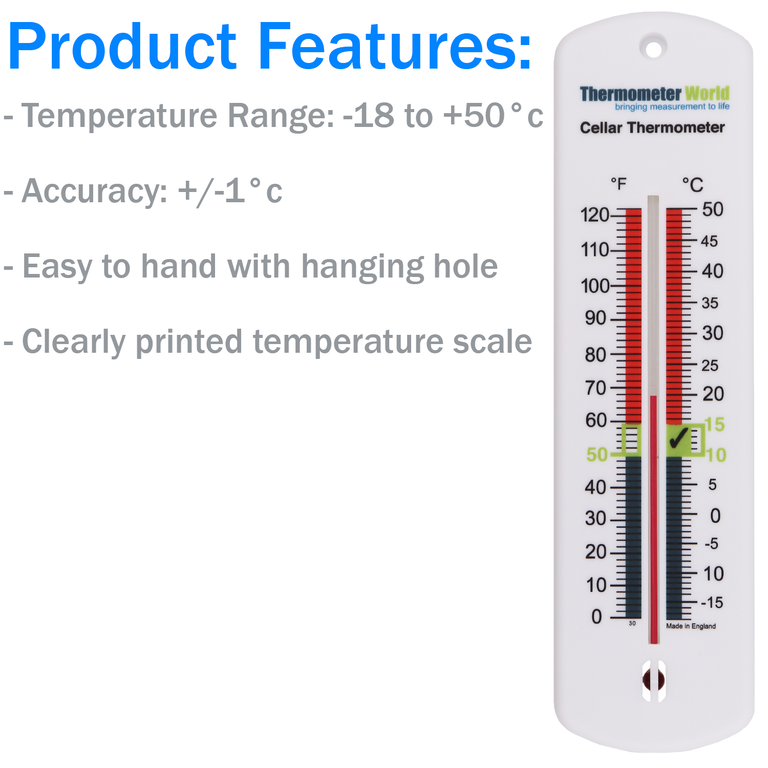 CELLAR WALL THERMOMETER COOLER BEER WINE HOME BREW TEMPERATURE IN-037 