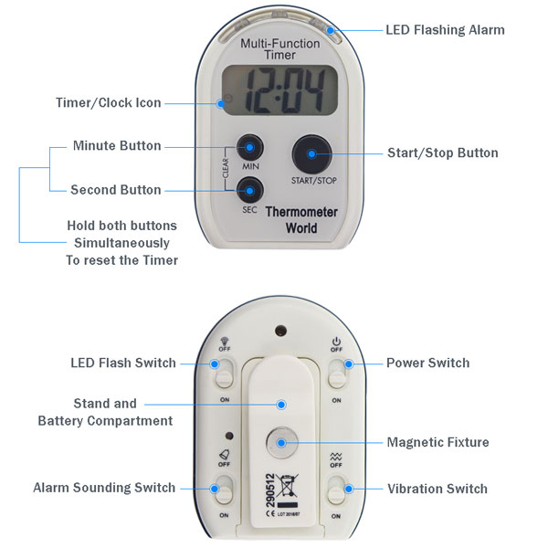 Kitchen Timer and Clock - Multi-Function Alarm - Thermometer World