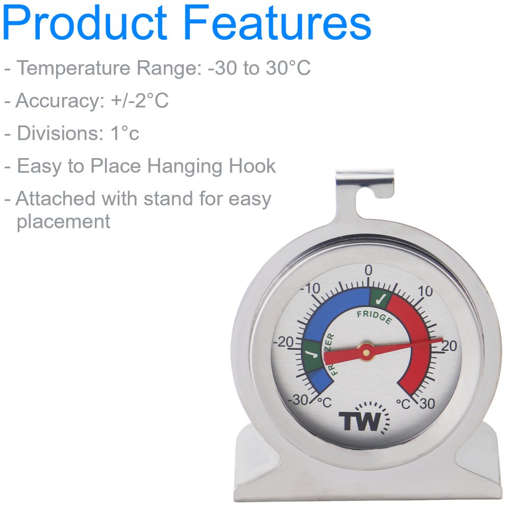 Dial Stainless Steel Fridge Freezer Thermometer Features