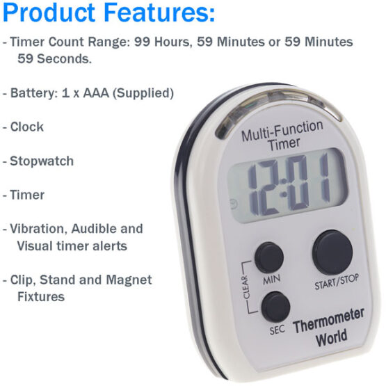 Kitchen Timer and Clock MultiFunction Alarm Thermometer World