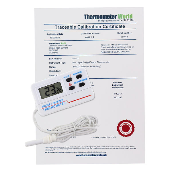 Digital Fridge Thermometer With Calibration Certificate