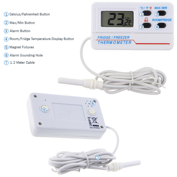 Thermometer World Fridge Thermometer or Freezer Thermometer Digital with Warning Alarm and Max Min Feature 1.2m Cable