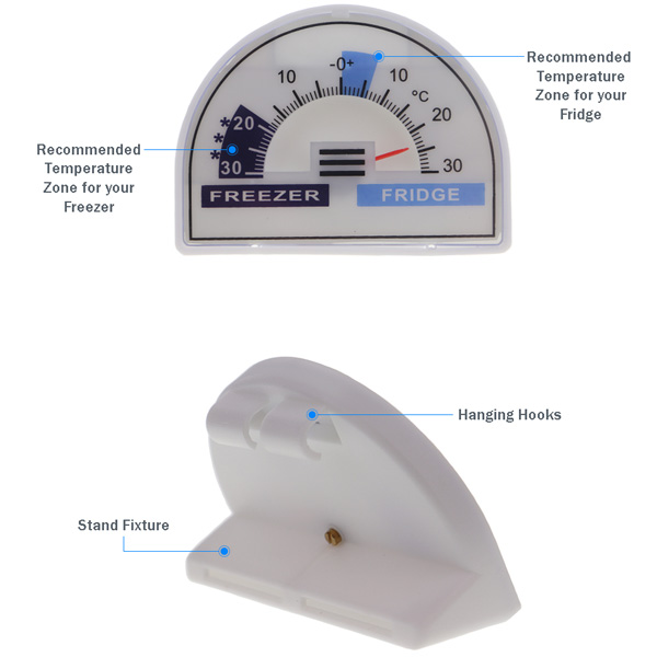 Fridge Freezer Thermometer Crescent Dial Front and Back