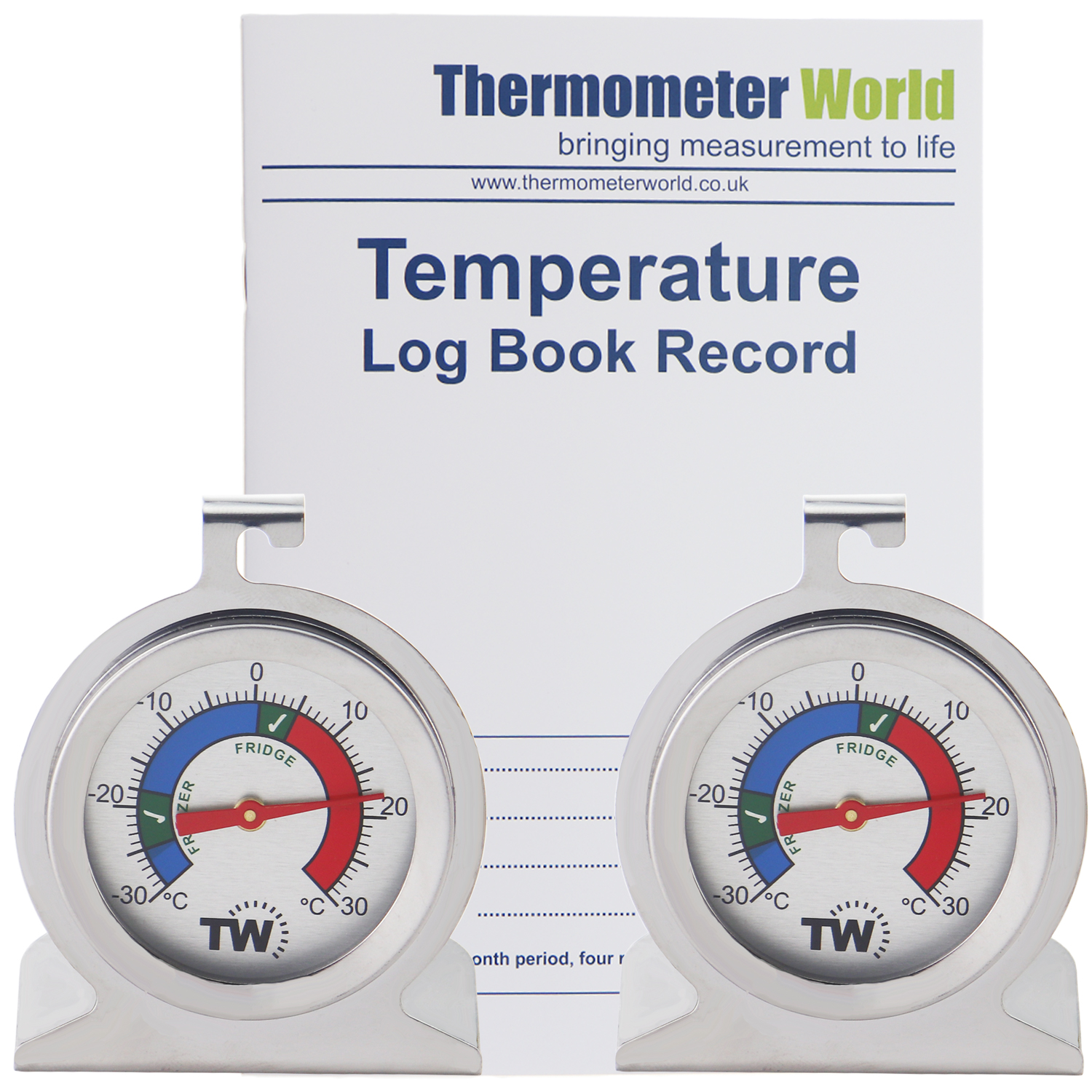 IN-192 TEMPERATURE LOG BOOK WITH TWO STAINLESS STEEL FRIDGE FREEZER THERMOMETER