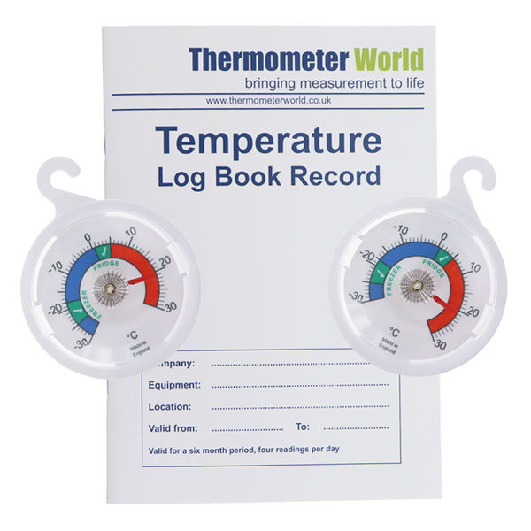 2 x Fridge Freezer Thermometers with Temperature Log Book by Thermometer World