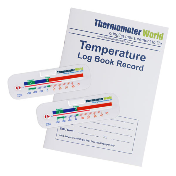 Temperature Log Book With 2 x Horizontal Fridge Freezer Thermometers by Thermometer World