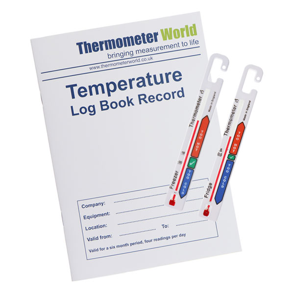 Temperature Log Book with 2 Vertical Fridge Freezer Thermometers by Thermometer World