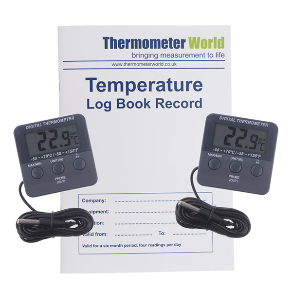 Temperature log Book With 2 x Magnetic Digital Max Min Fridge Freezer Thermometers