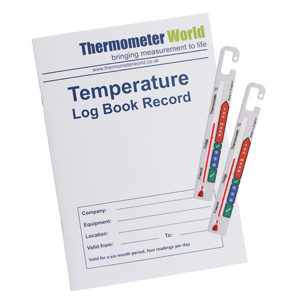 Temperature Log Book With 2 x Vertical Fridge Freezer Thermometers by Thermometer World