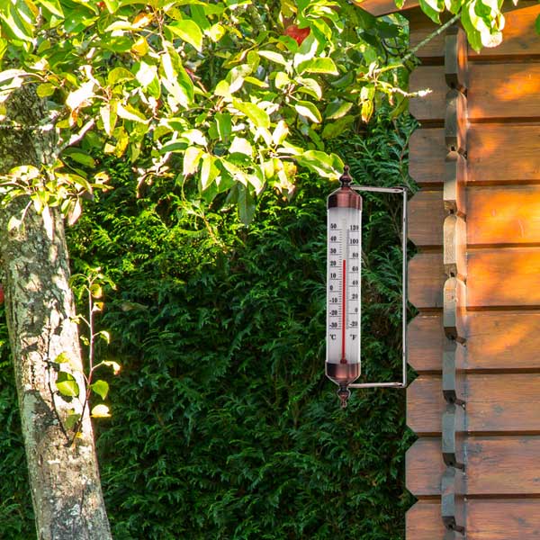 Bronze Decorative Outdoor Garden Patio Thermometer In Use