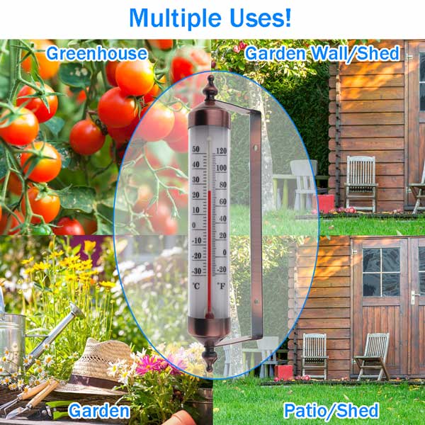 Bronze Decorative Outdoor Garden Patio Thermometer Multiple Uses