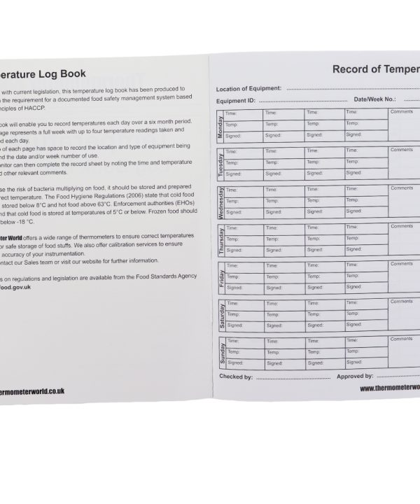 Fridge Temperature Log Book Inside Cover