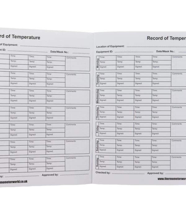 Fridge Temperature Log Book Inside